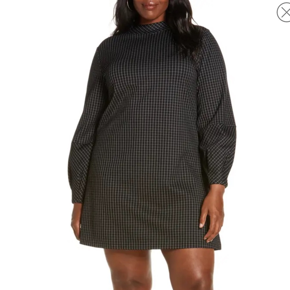 Check Print Long Sleeve Shift Dress